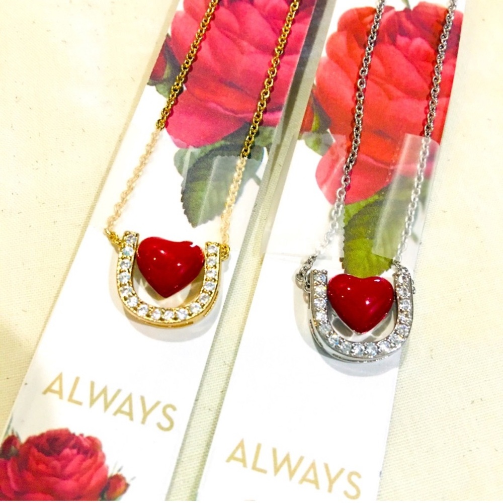 NWT Set of 2 Matching Love You Rhinestone Necklaces Gold and Silver Pride